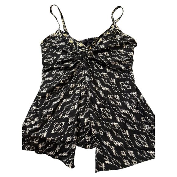 Miraclesuit Labyrinth Knot Tankini Top Black White Ikat Print Women Size 16 Swim - Picture 2 of 8